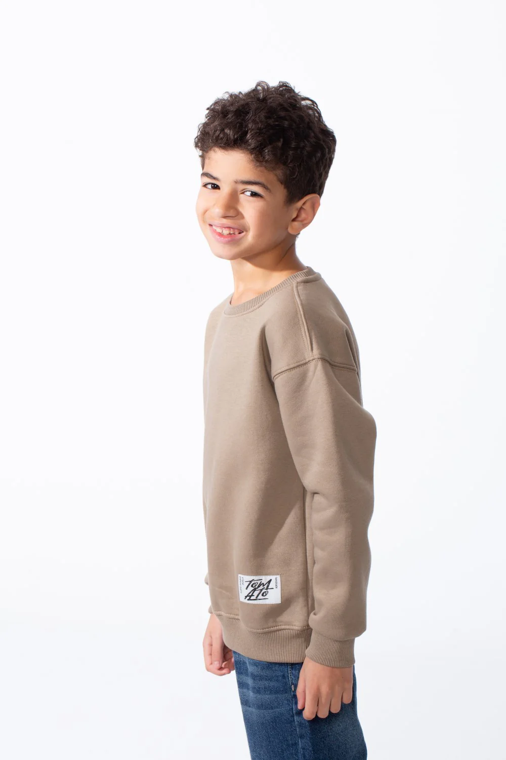 Boy's Ribbed Crew Neckline White Label Patch Dropped Shoulder Melton Slim Fit Sweatshirt - Image 40