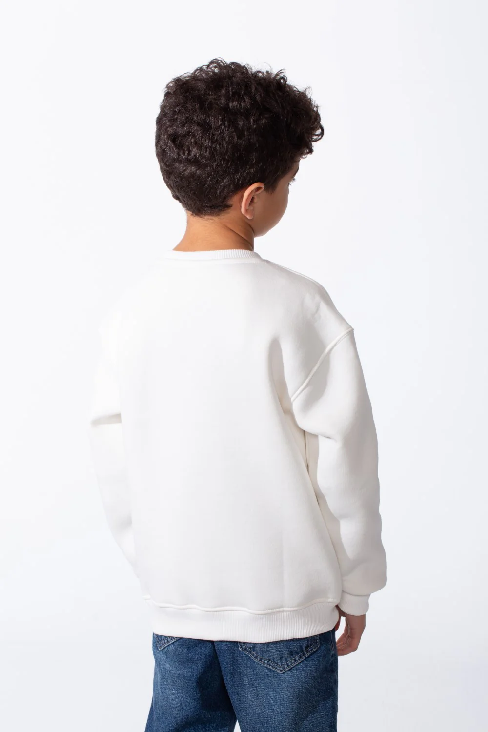 Boy's Ribbed Crew Neckline White Label Patch Dropped Shoulder Melton Slim Fit Sweatshirt - Image 42