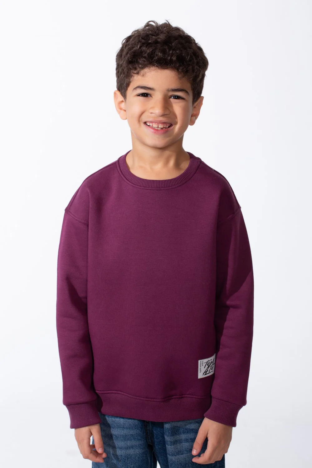 Boy's Ribbed Crew Neckline White Label Patch Dropped Shoulder Melton Slim Fit Sweatshirt - Image 45