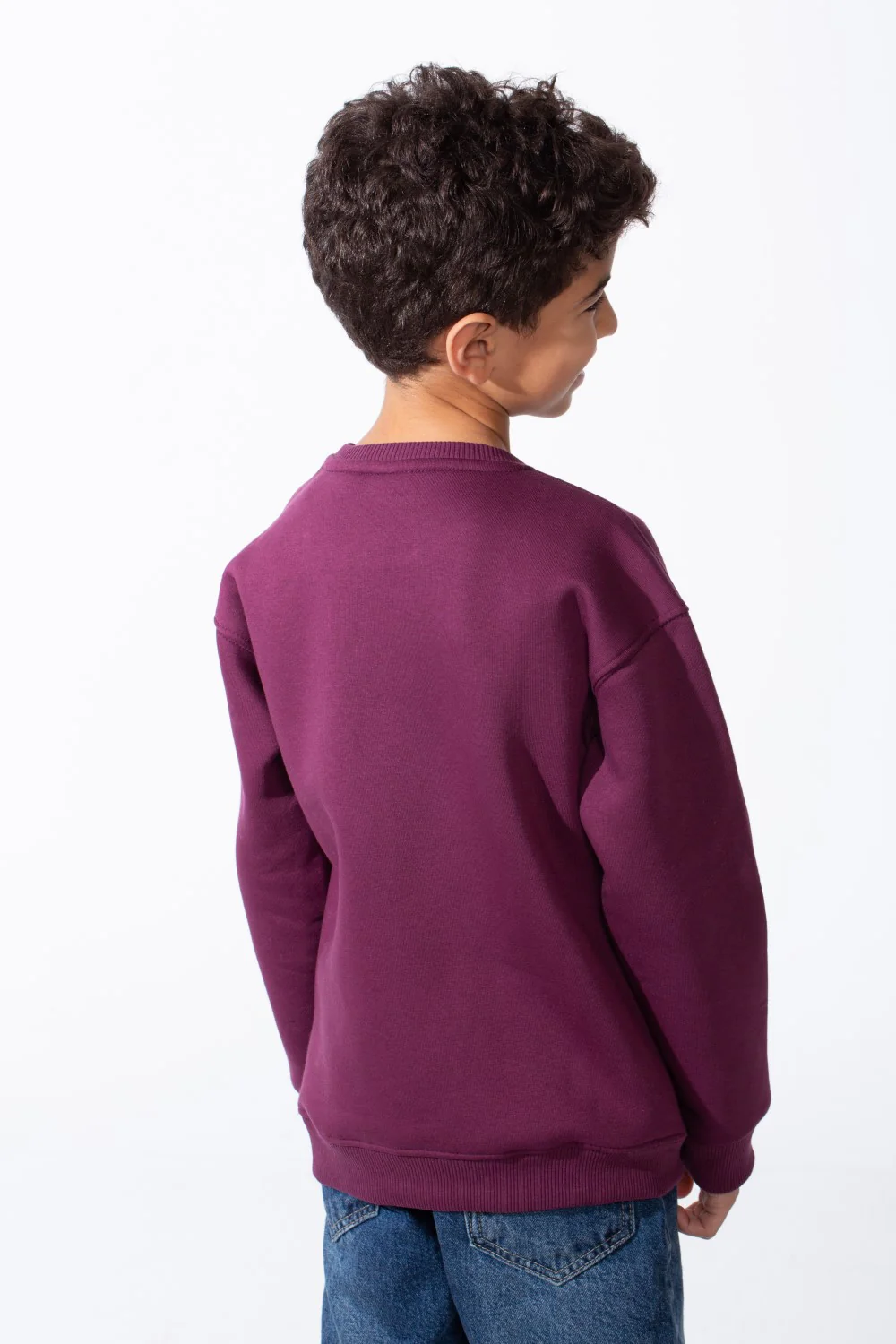Boy's Ribbed Crew Neckline White Label Patch Dropped Shoulder Melton Slim Fit Sweatshirt - Image 46