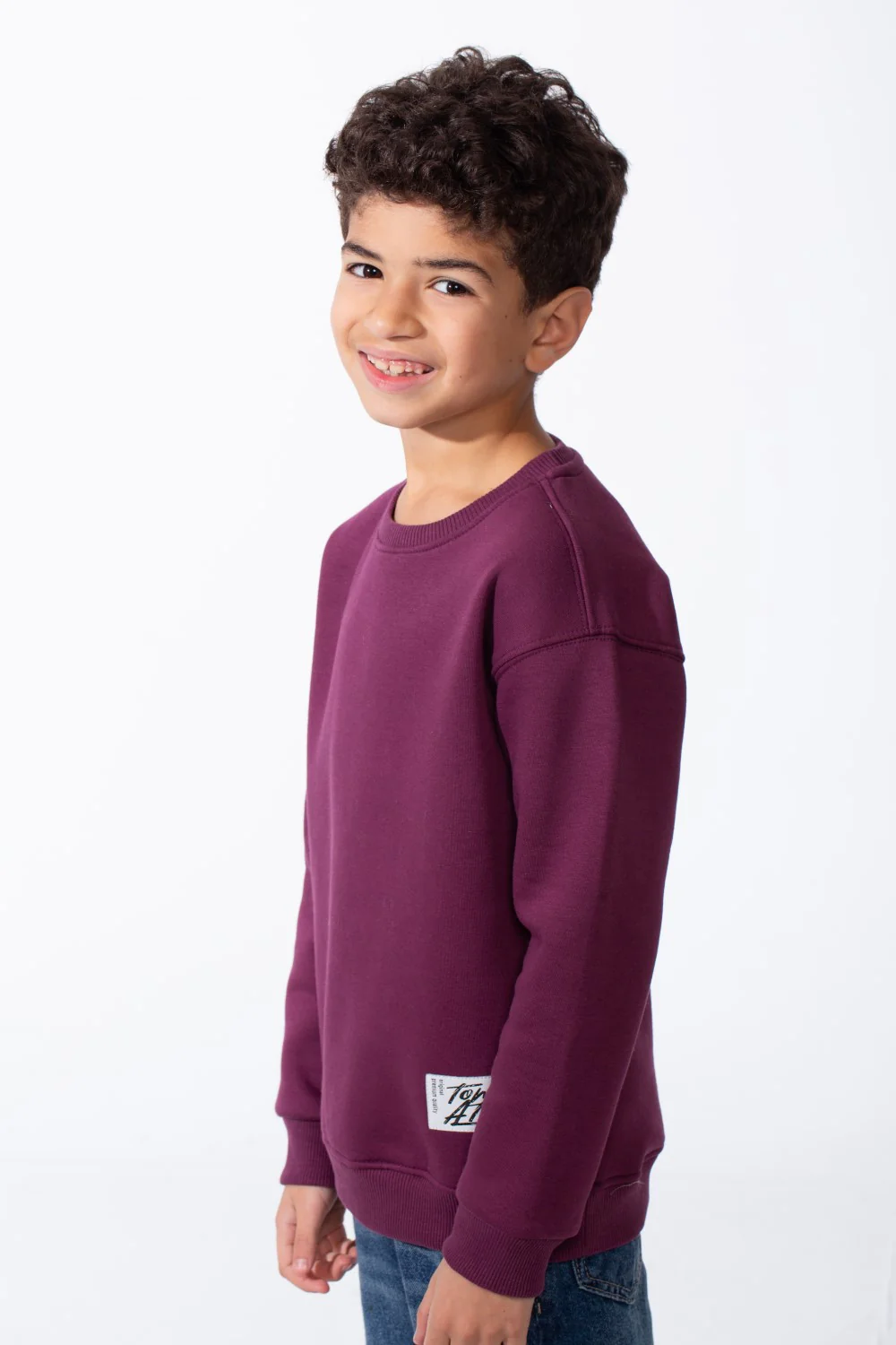 Boy's Ribbed Crew Neckline White Label Patch Dropped Shoulder Melton Slim Fit Sweatshirt - Image 48