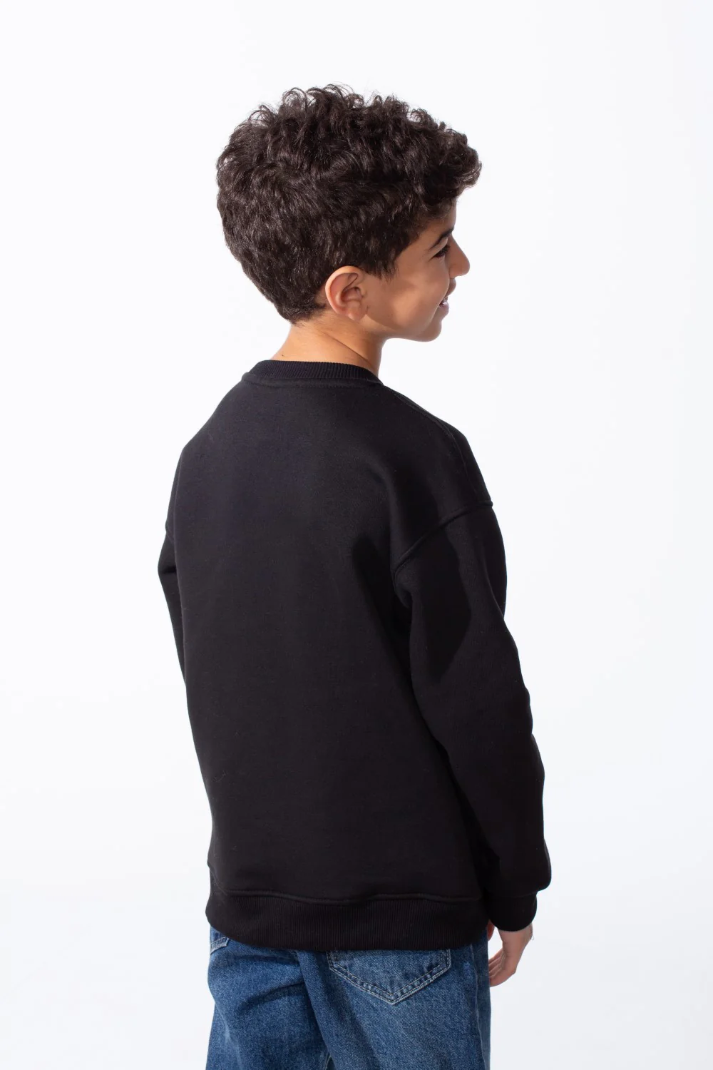 Boy's Ribbed Crew Neckline White Label Patch Dropped Shoulder Melton Slim Fit Sweatshirt - Image 6
