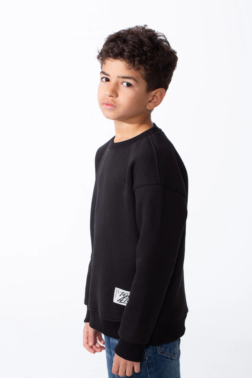 Boy's Ribbed Crew Neckline White Label Patch Dropped Shoulder Melton Slim Fit Sweatshirt - Image 8