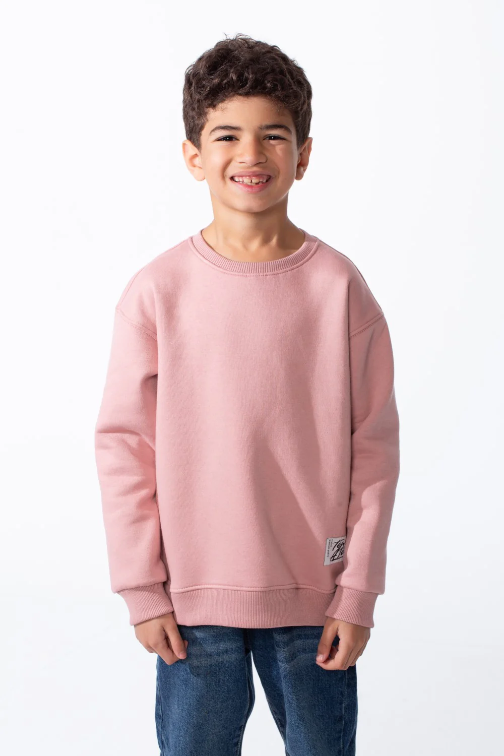 Boy's Ribbed Crew Neckline White Label Patch Dropped Shoulder Melton Slim Fit Sweatshirt - Image 9