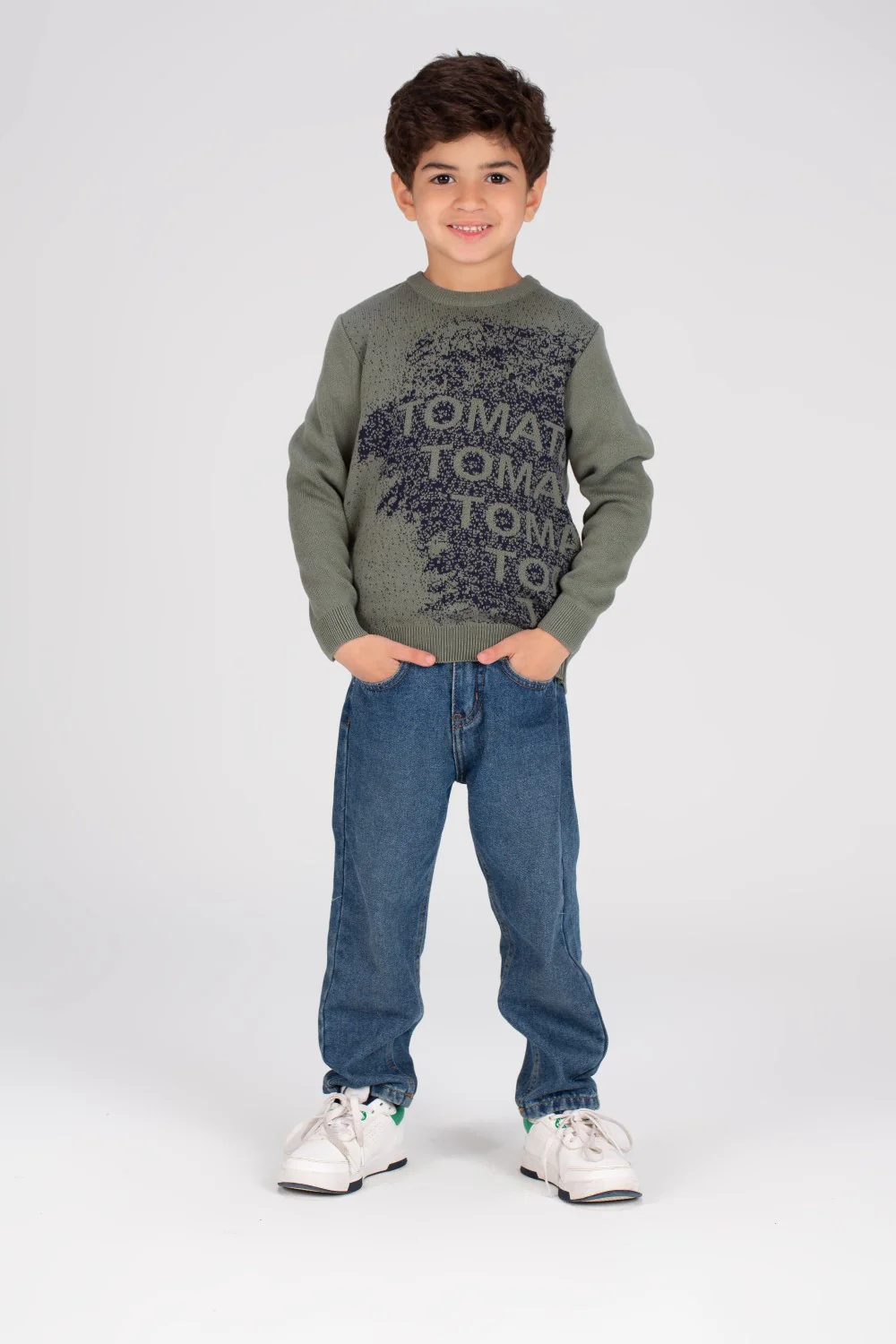 Boy's Round Neck Front Printed Made Of Soft Wool Pullover - Image 7