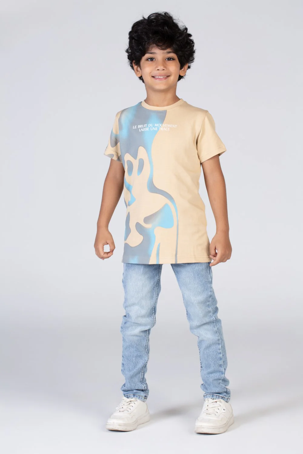 Boys Round Neck Short Sleeves T-shirt With Half Print - Image 3