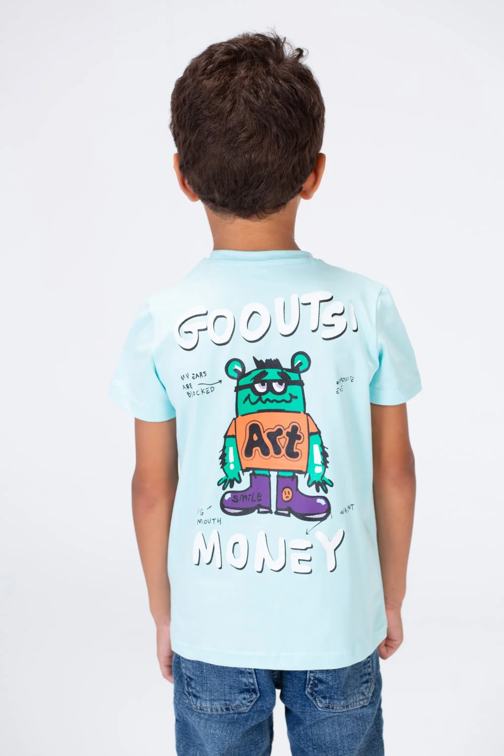 Boys Round Neck T-shirt Printed On The Front And Back Made Of Single Lycra Material - Image 11