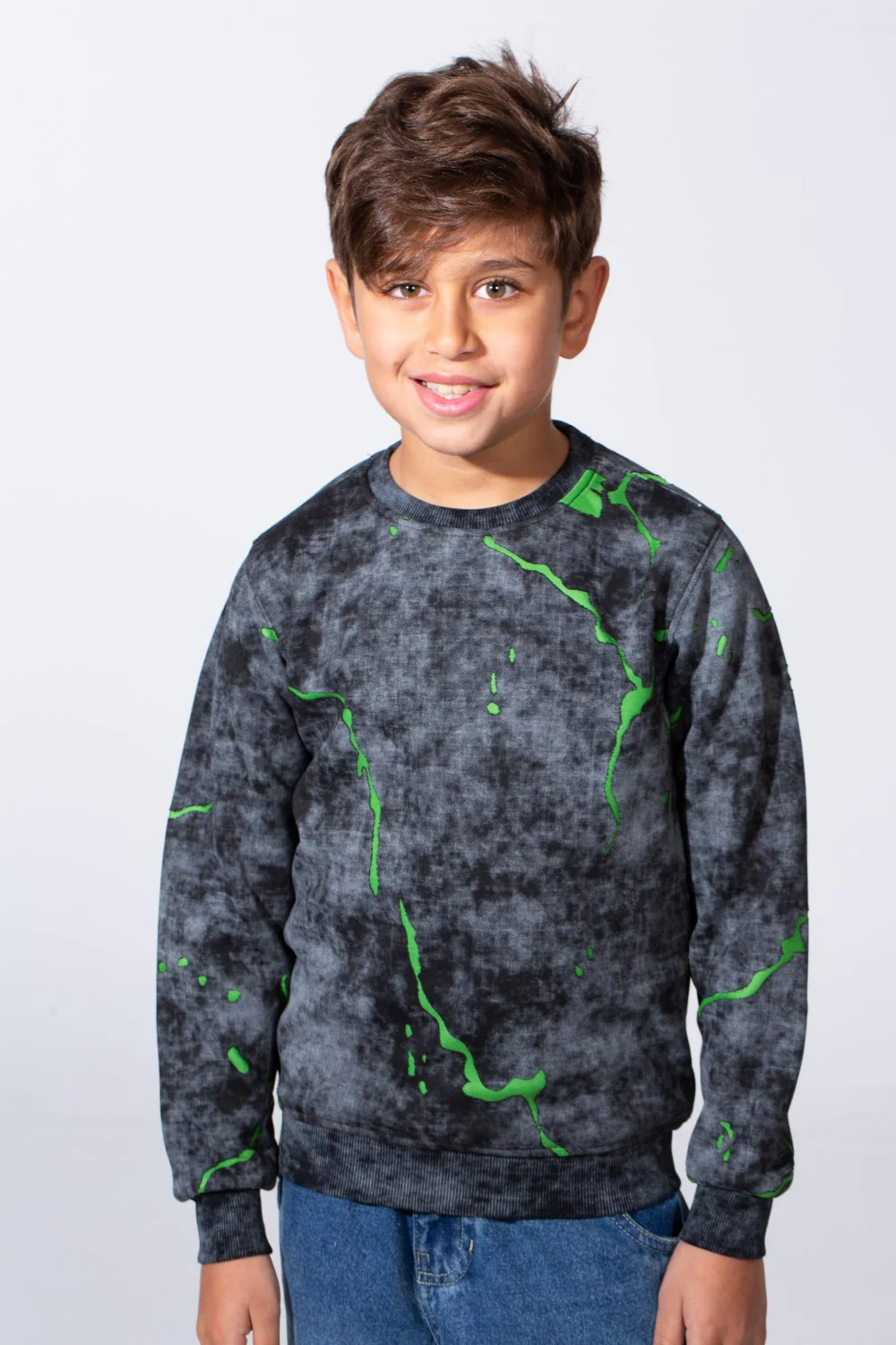 Boy's Round Neckline Slim Fit With Washed Print Casual Comfy Sweatshirt - Image 5