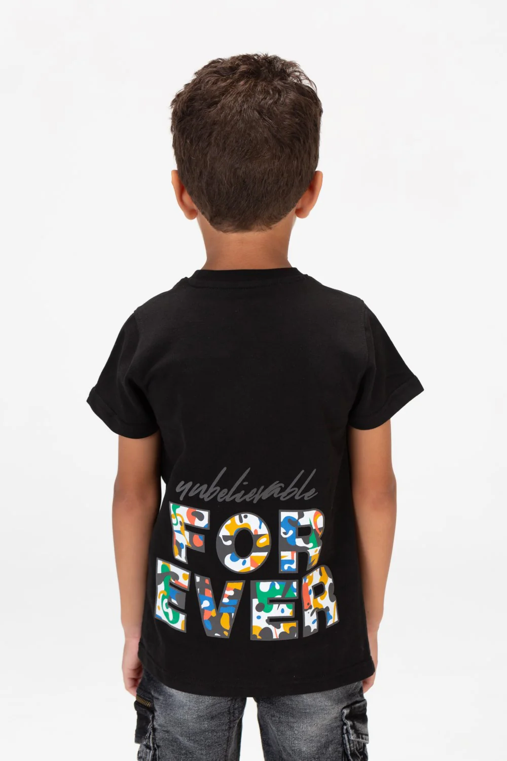 Boys Round Short Sleeves T-Shirt With Forever Print Front And Back - Image 2