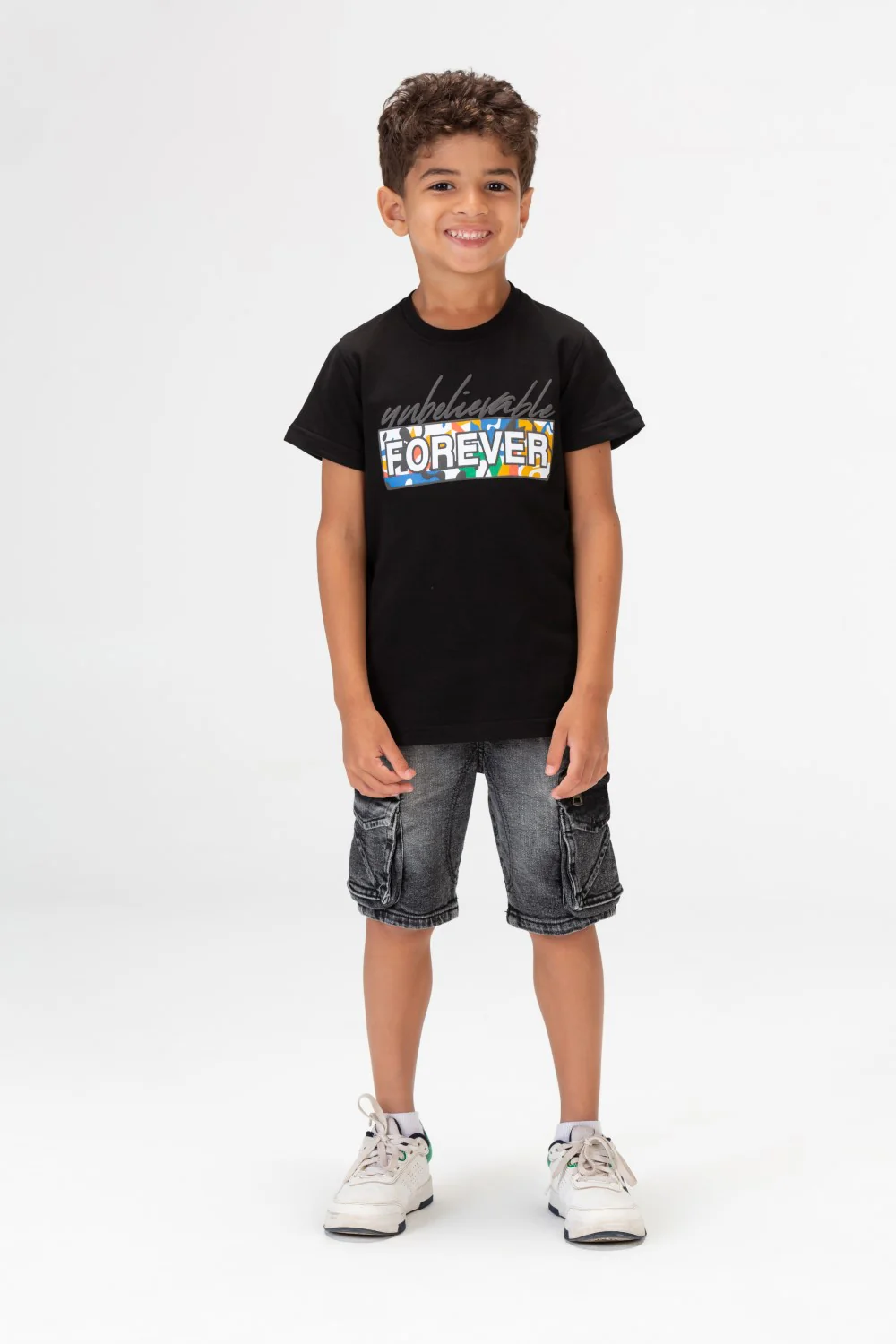 Boys Round Short Sleeves T-Shirt With Forever Print Front And Back - Image 3