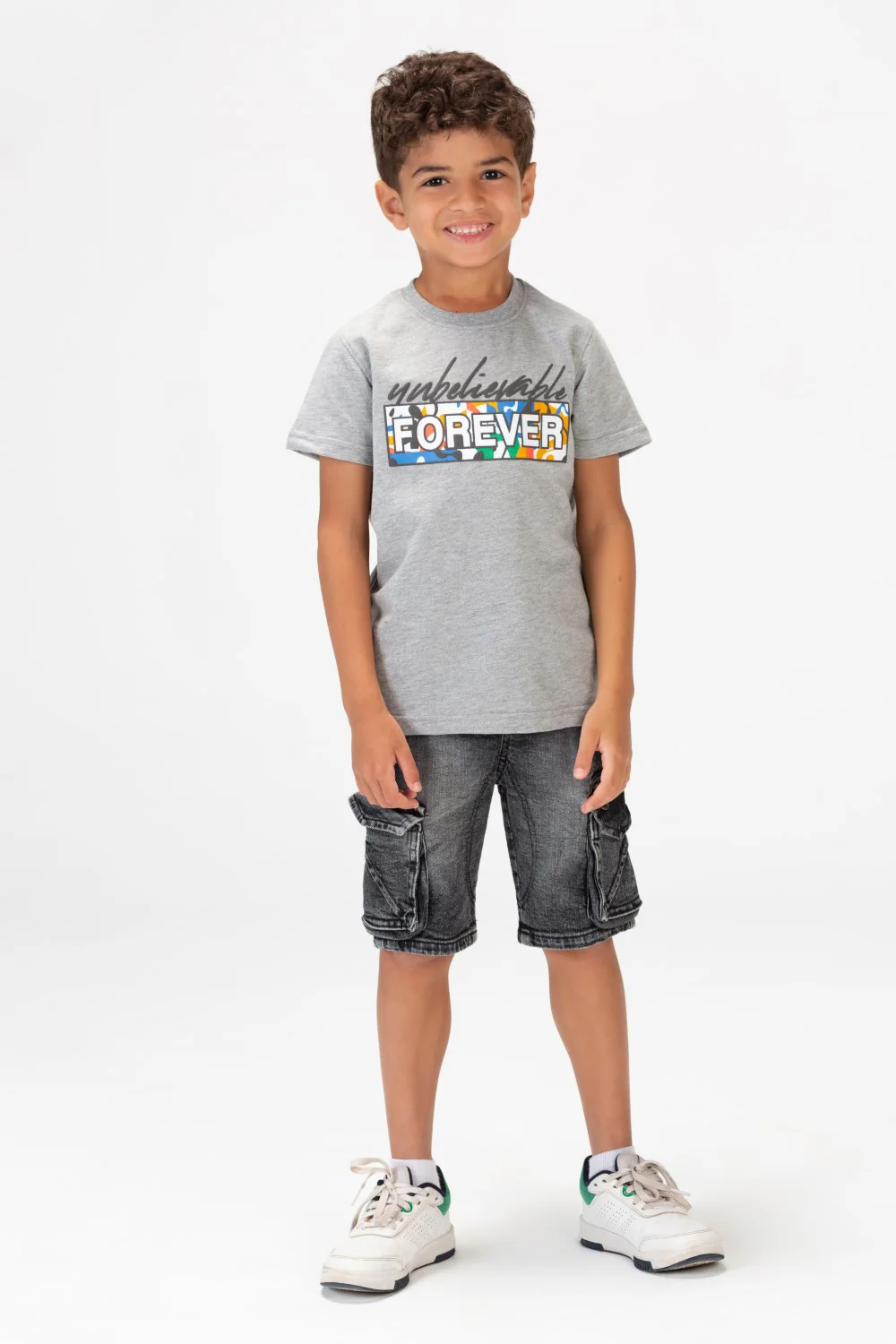 Boys Round Short Sleeves T-Shirt With Forever Print Front And Back - Image 4