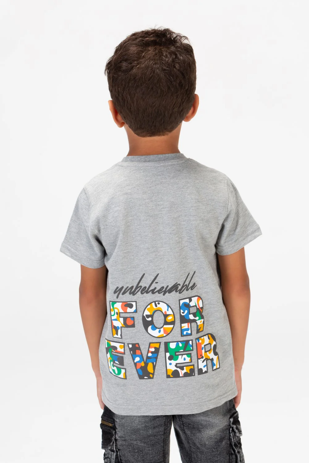 Boys Round Short Sleeves T-Shirt With Forever Print Front And Back - Image 5