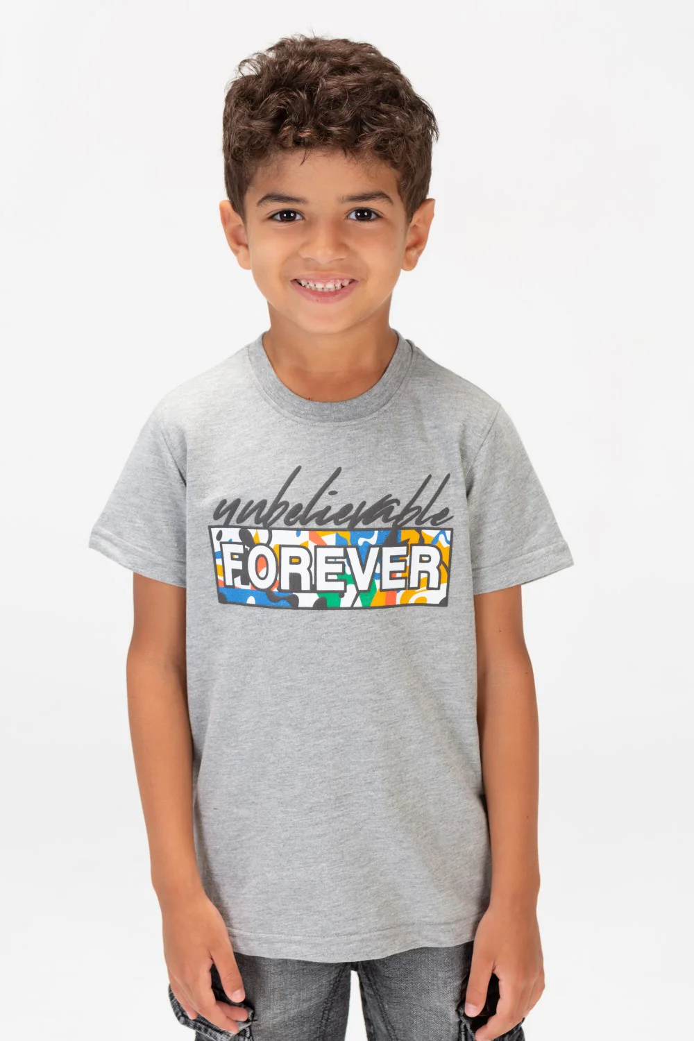 Boys Round Short Sleeves T-Shirt With Forever Print Front And Back - Image 6