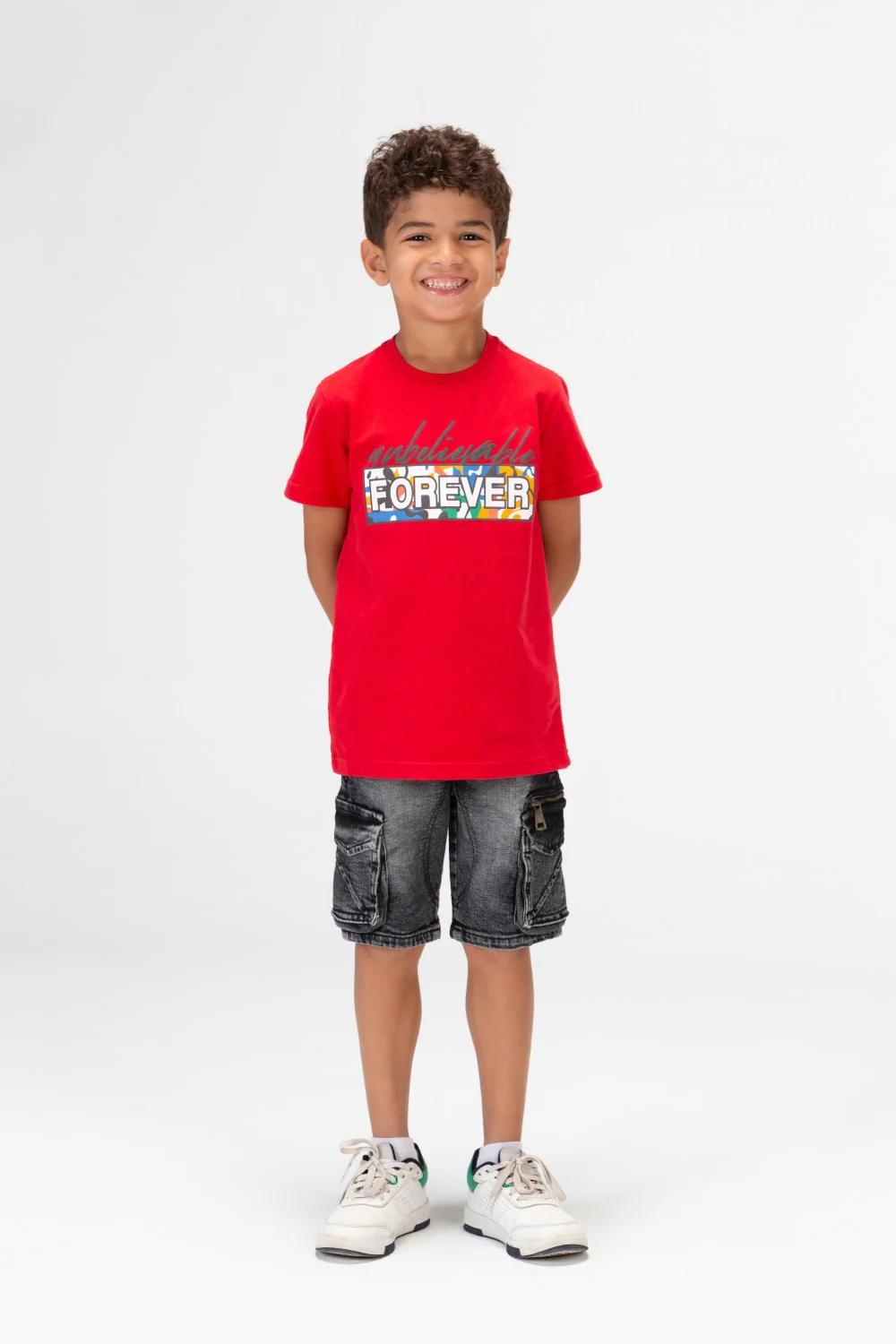 Boys Round Short Sleeves T-Shirt With Forever Print Front And Back - Image 7