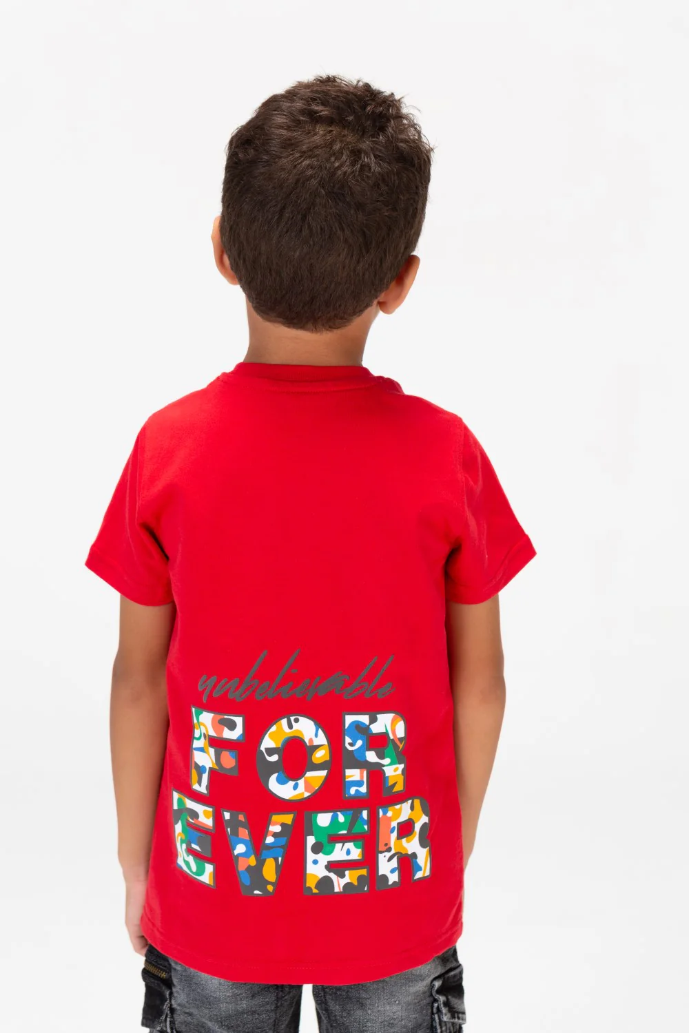 Boys Round Short Sleeves T-Shirt With Forever Print Front And Back - Image 8