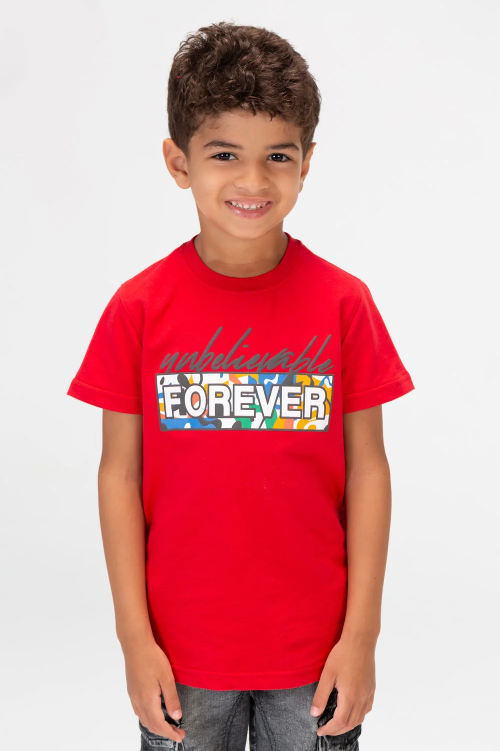 Boys Round Short Sleeves T-Shirt With Forever Print Front And Back - Image 9