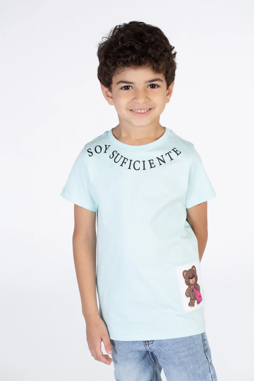 Boys Round T-shirt printed circle at the Neack and a bear at the bottom - Image 6