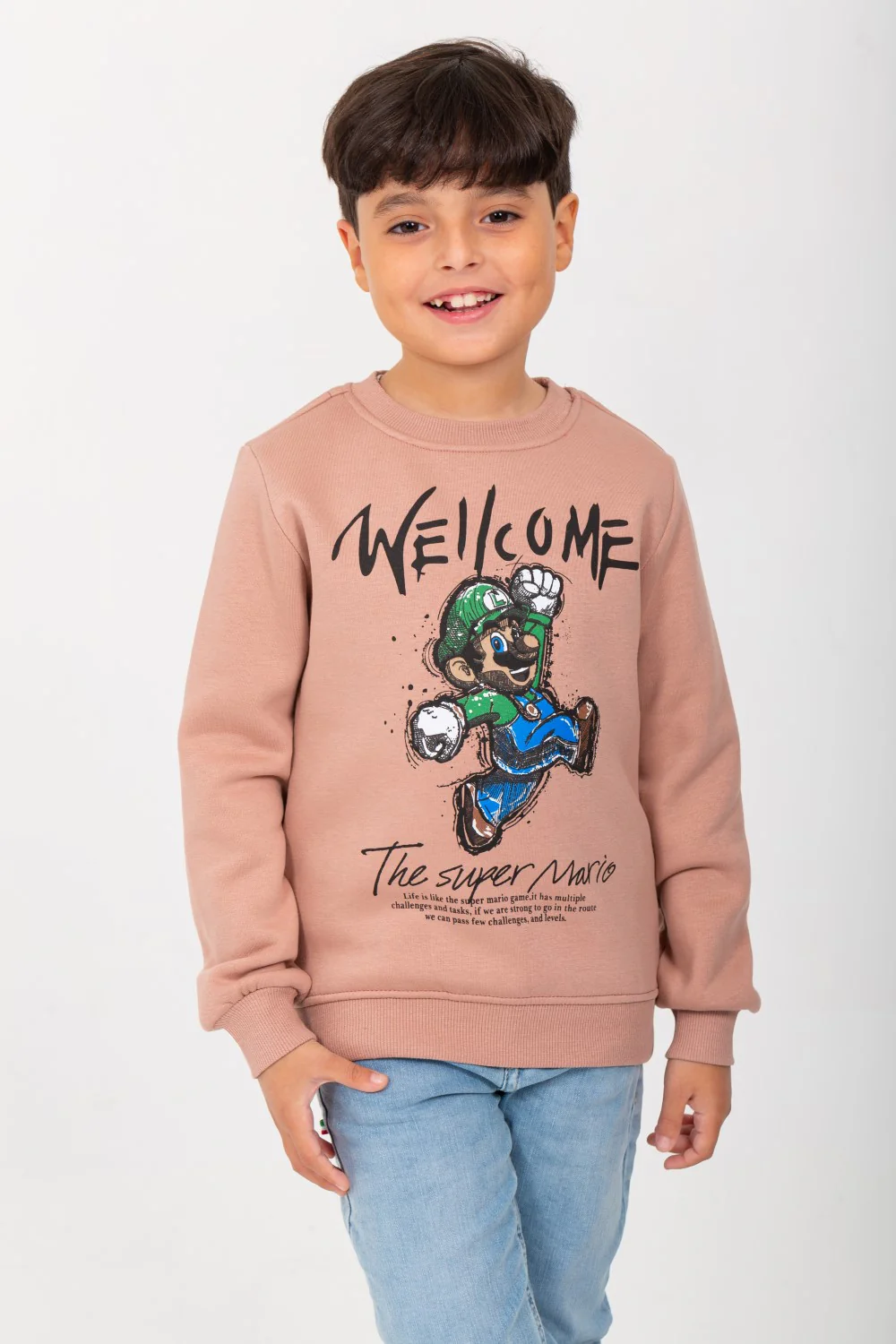 Boy's Rounded Neck Padded With Unqiue Front Print Sweatshirt - Image 3