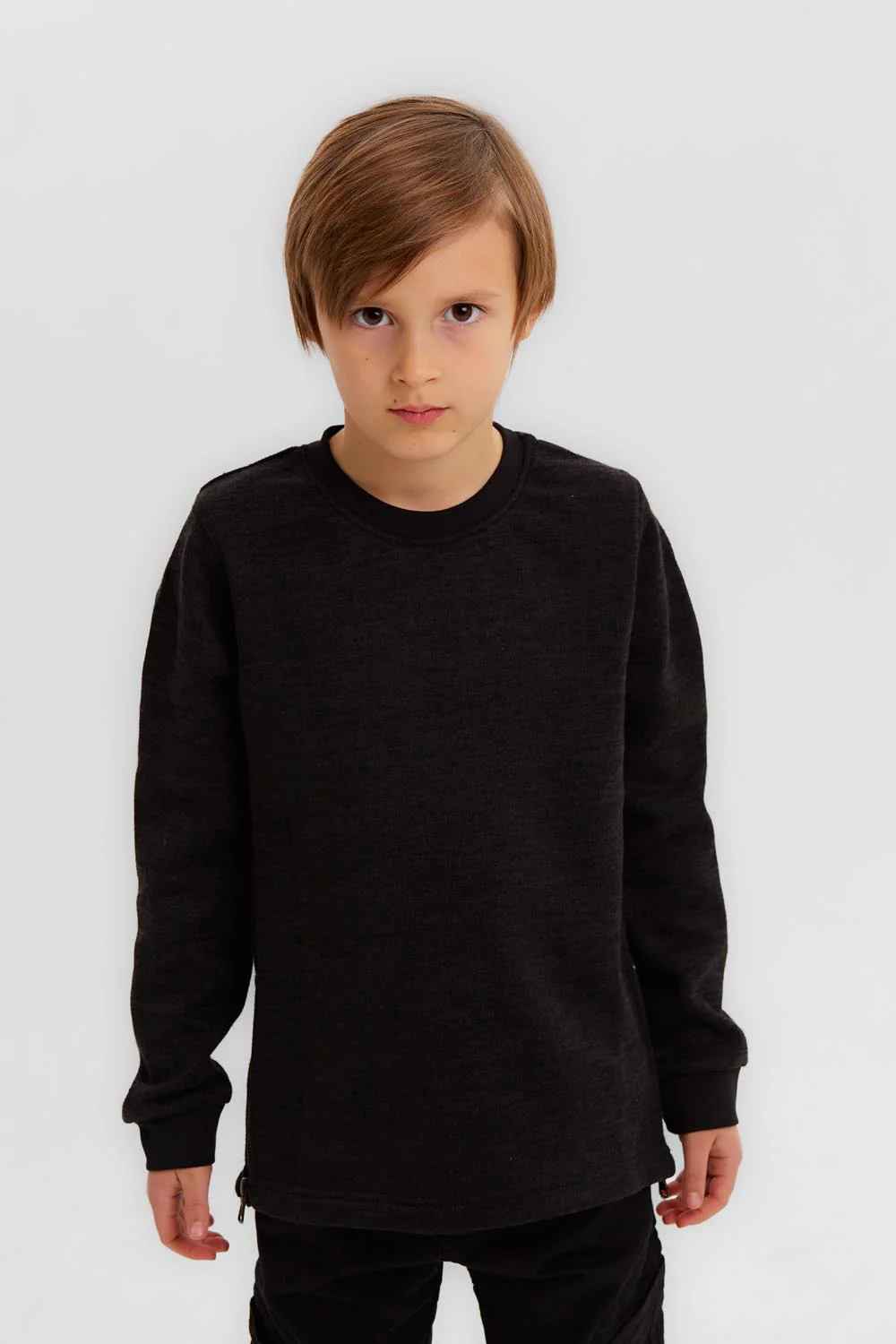 Boy's Rounded Neck Regular Fit Soft Melton Basic Padded Sweatshirt - Image 3