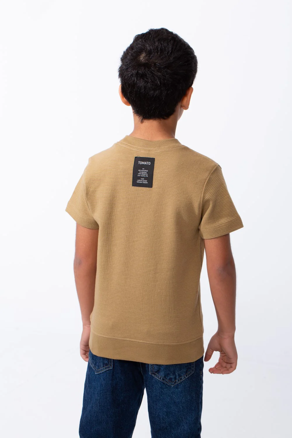 Boy's Short-Sleeve T-Shirt Tomato Store Textured Knit Fabric Ribbed Crew Neckline Breathable Material Slim Comfy Fit - Image 2