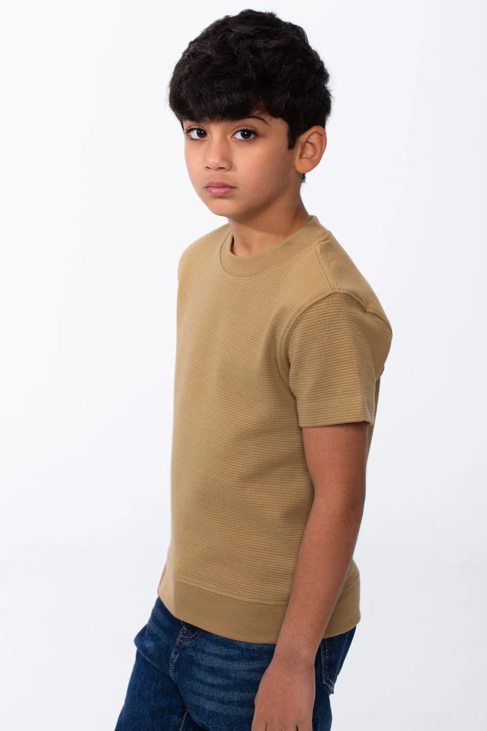 Boy's Short-Sleeve T-Shirt Tomato Store Textured Knit Fabric Ribbed Crew Neckline Breathable Material Slim Comfy Fit - Image 4