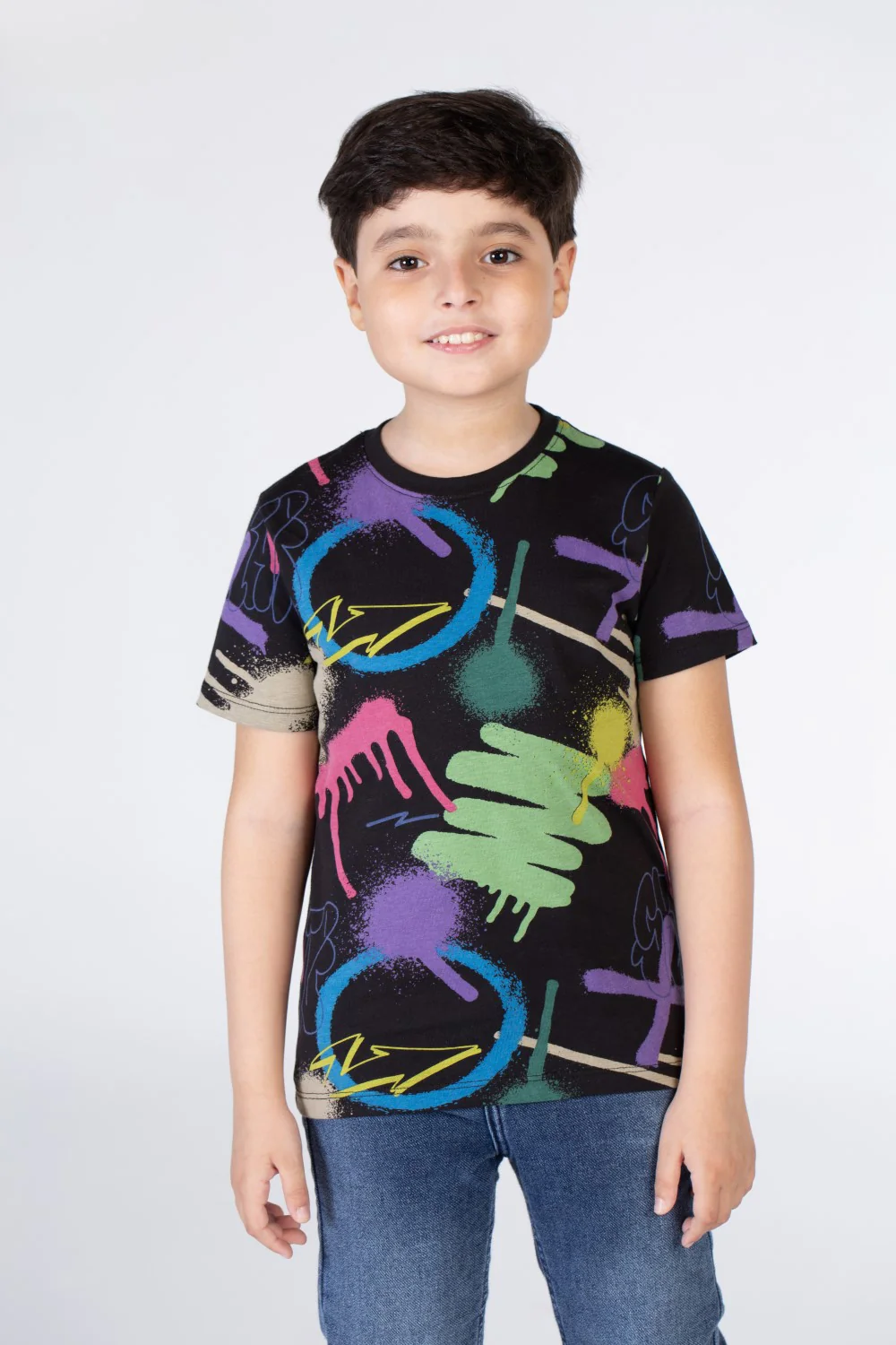 Boys Short Sleeved T-shirt Printed With Cheerful Colors And Comfortable Material