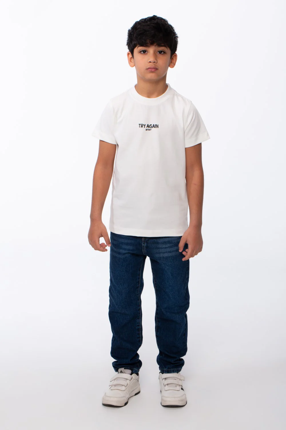 Boy's Short Sleeves Ribbed Crew Neckline Bold Text Print Breathable Comfort And Versatile T-Shirt - Image 3