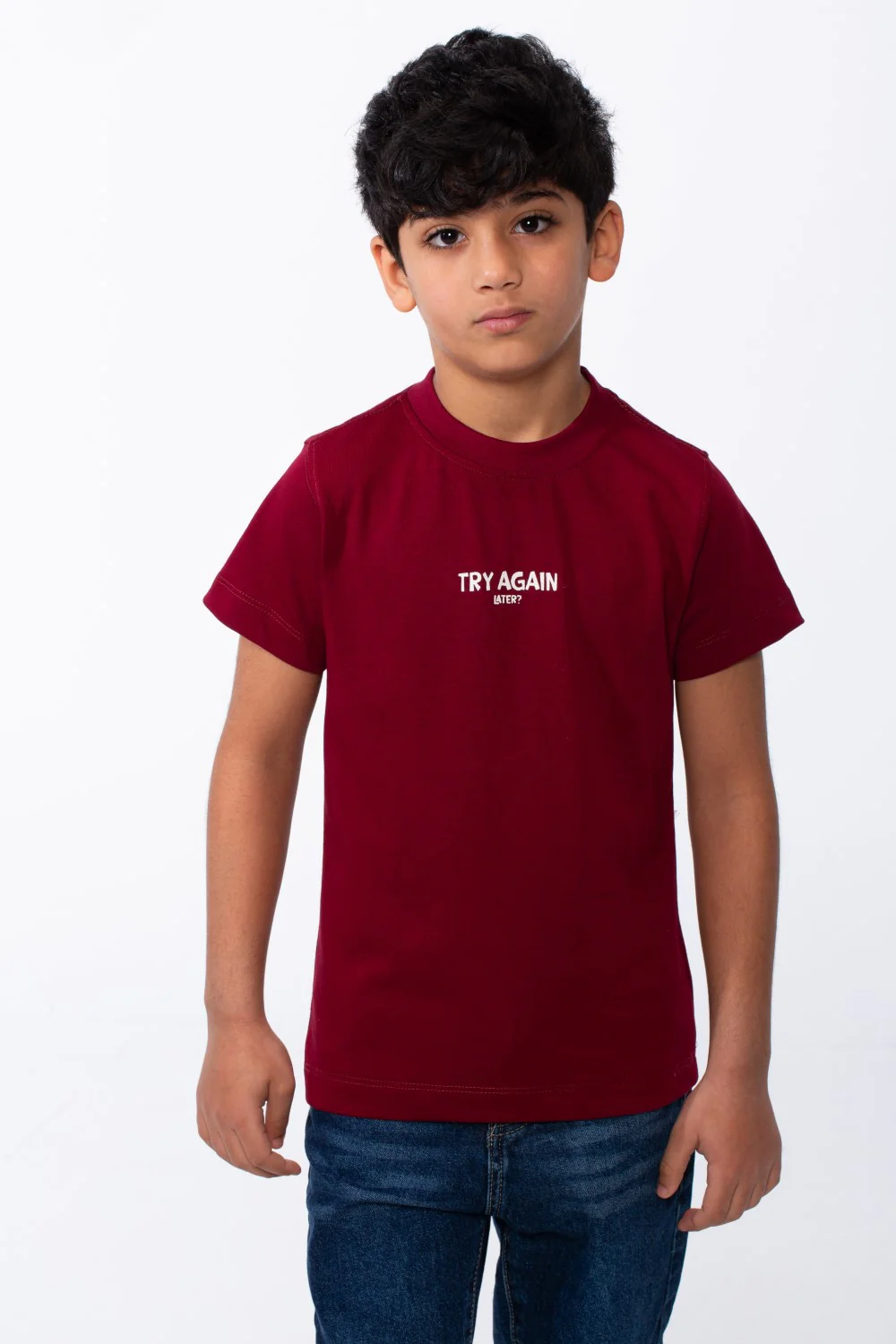 Boy's Short Sleeves Ribbed Crew Neckline Bold Text Print Breathable Comfort And Versatile T-Shirt - Image 5