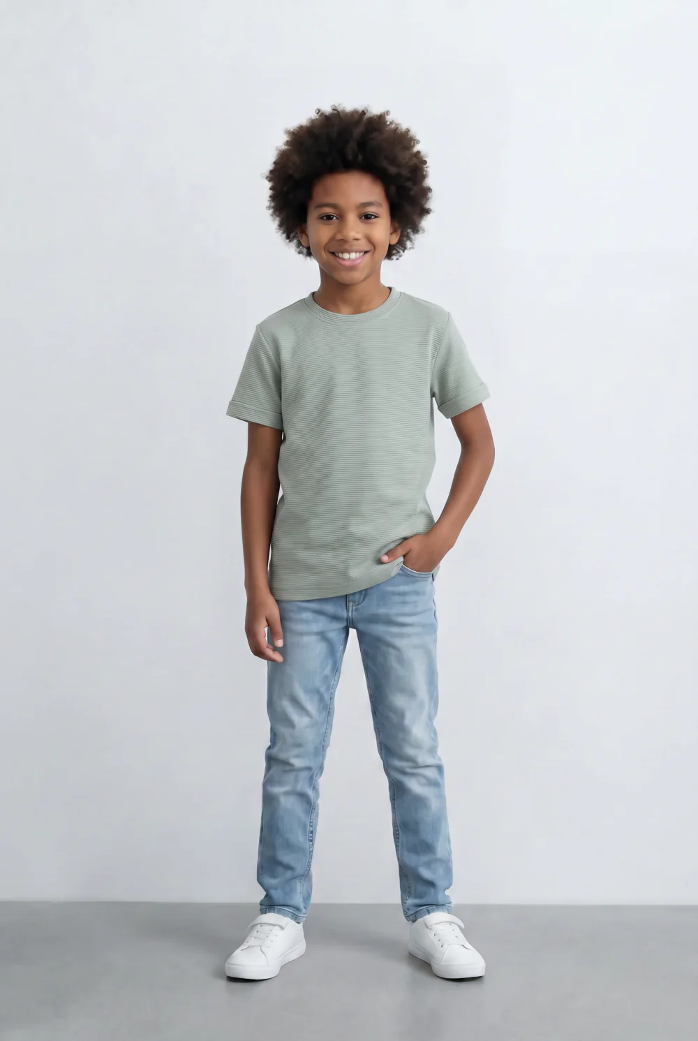 Boy's Slim Fit Basic T-Shirt Premium Ribbed Textured Fabric Smart Casual Style Tomato Store - Image 3