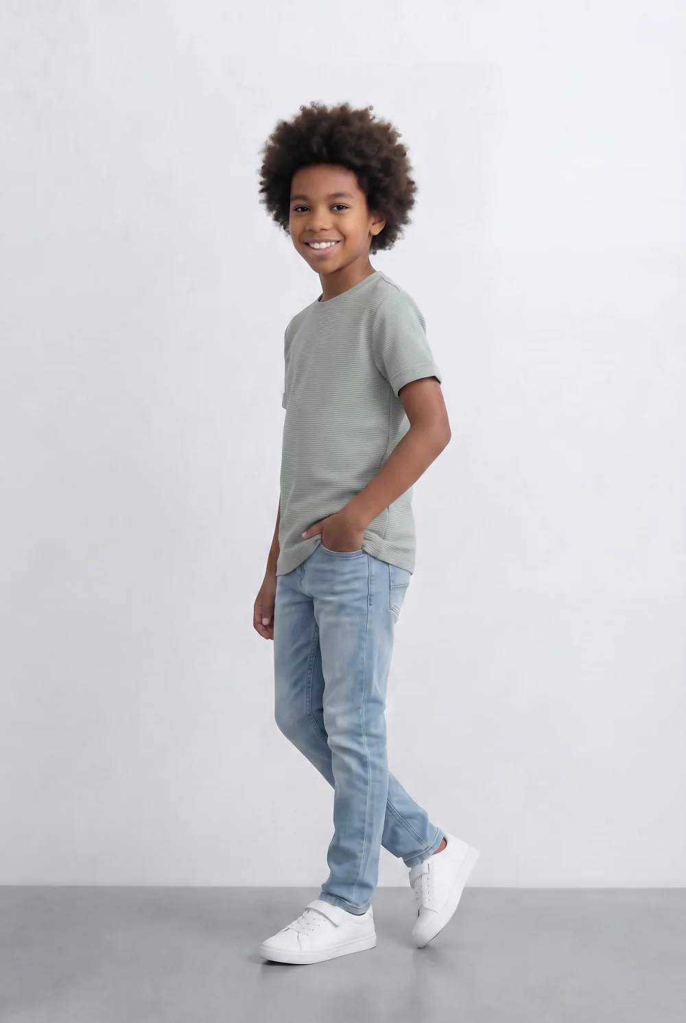 Boy's Slim Fit Basic T-Shirt Premium Ribbed Textured Fabric Smart Casual Style Tomato Store - Image 4
