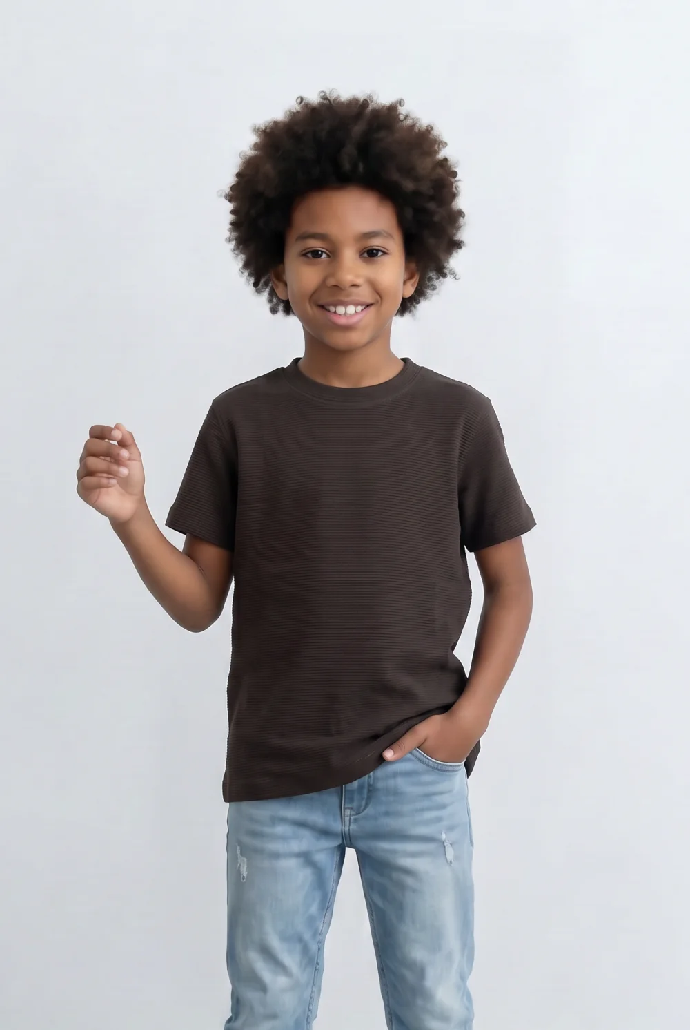 Boy's Slim Fit Basic T-Shirt Premium Ribbed Textured Fabric Smart Casual Style Tomato Store - Image 5