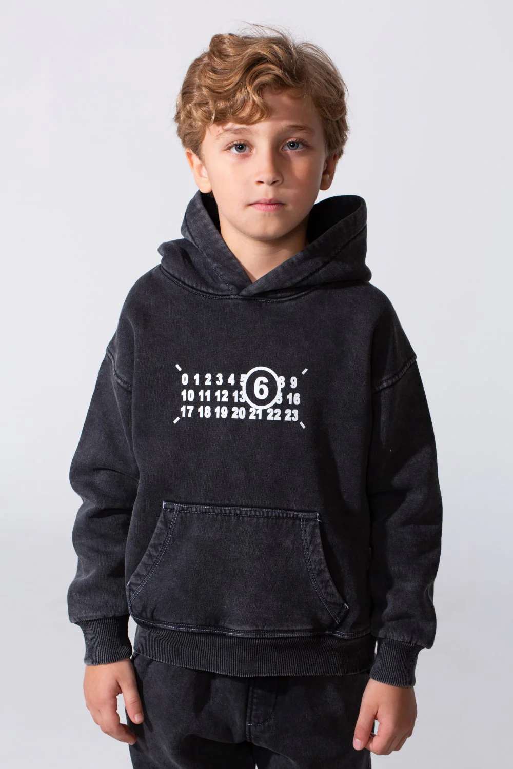 Boy's Slim Fit Long Sleeve Kangaroo Pocket Chest Print Washed Pattern Melton Set Hooded Casual Outfit - Image 15