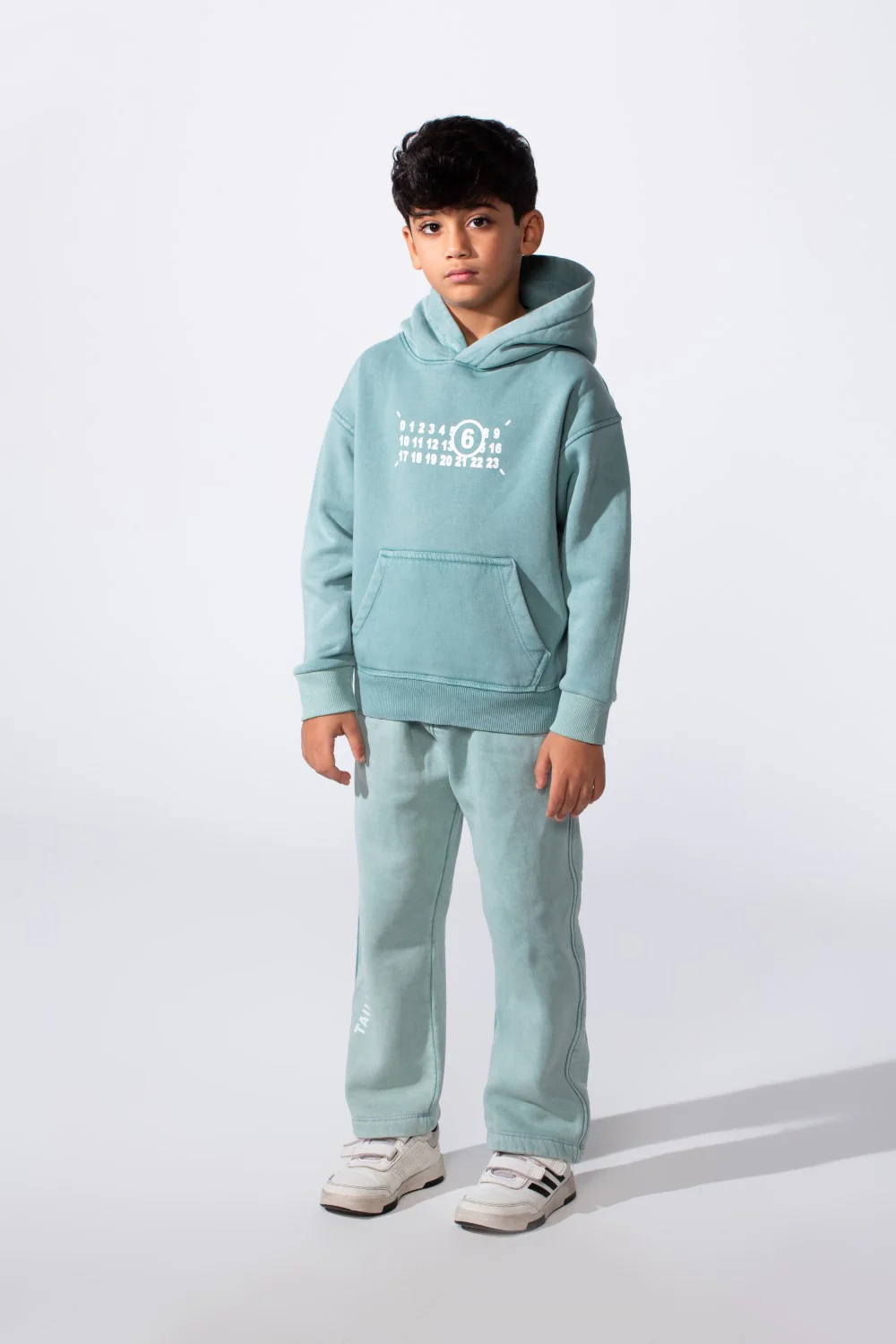 Boy's Slim Fit Long Sleeve Kangaroo Pocket Chest Print Washed Pattern Melton Set Hooded Casual Outfit - Image 9