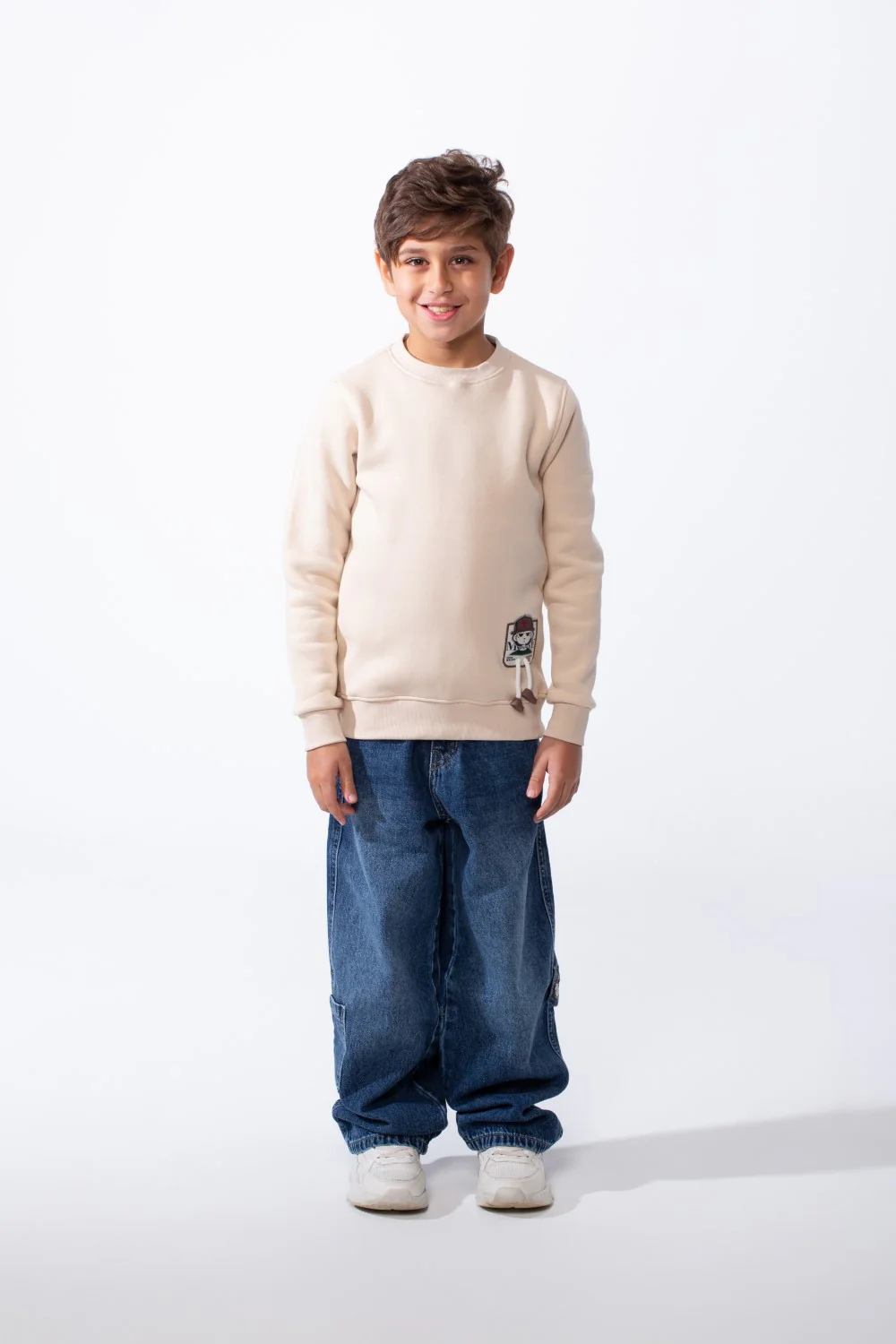 Boy's Slim Fit Melton Crew Neck Cartoon Patch Sweatshirt - Image 3