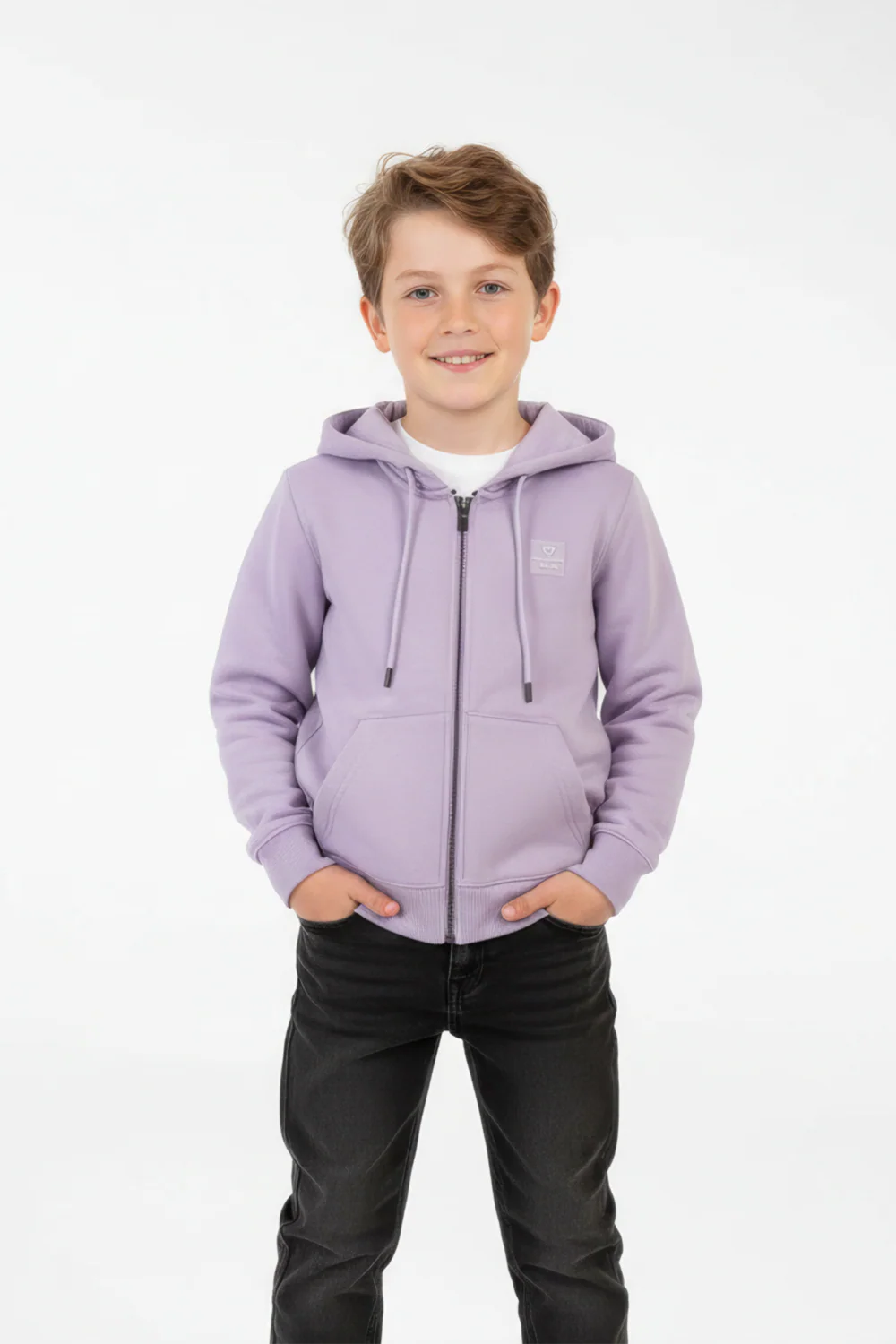 Boy's Slim Fit Melton Hood Sweatshirt With Full Front Zipper - Image 5