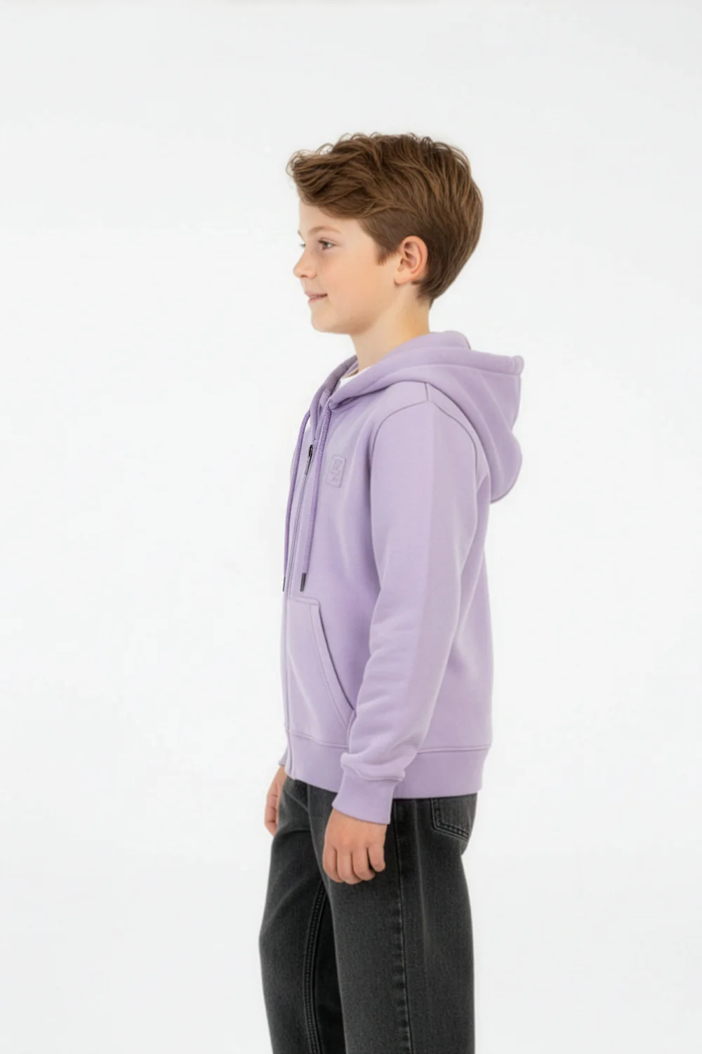 Boy's Slim Fit Melton Hood Sweatshirt With Full Front Zipper - Image 7