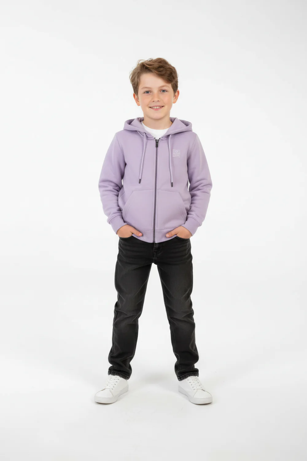 Boy's Slim Fit Melton Hood Sweatshirt With Full Front Zipper - Image 8