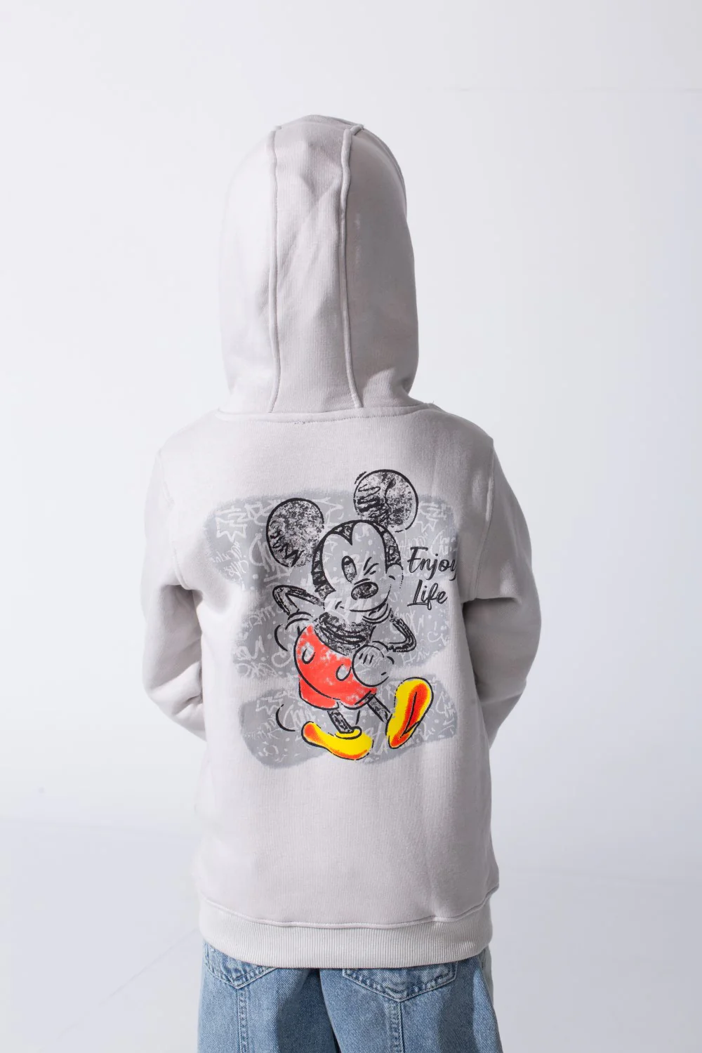 Boy's Slim Fit Melton Hoodie Sweatshirt With Mickey Mouse Print - Image 2