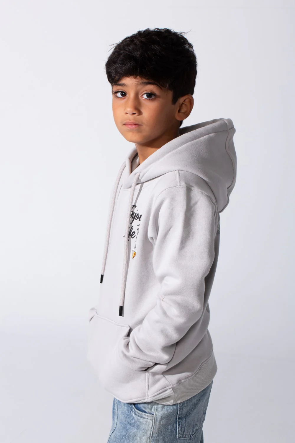 Boy's Slim Fit Melton Hoodie Sweatshirt With Mickey Mouse Print - Image 3