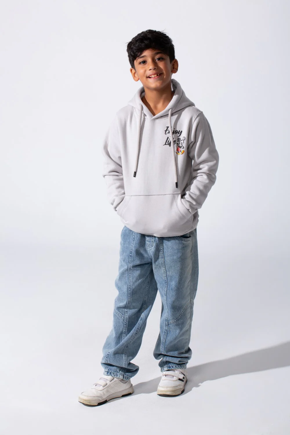 Boy's Slim Fit Melton Hoodie Sweatshirt With Mickey Mouse Print - Image 4