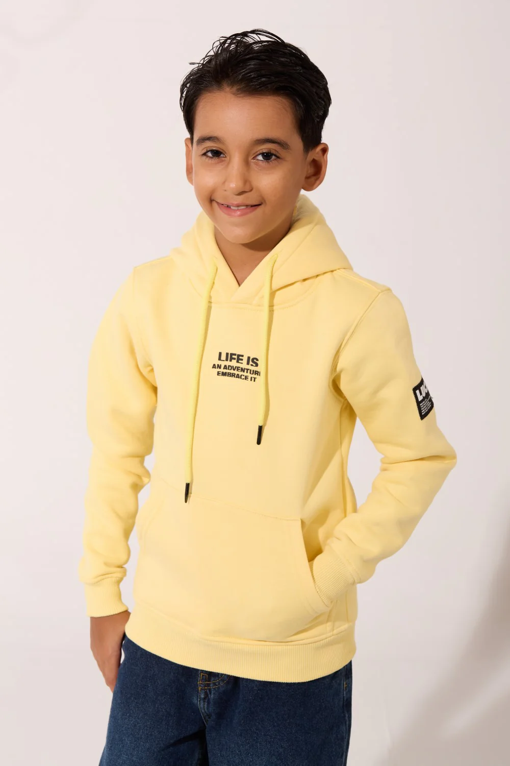 Boy's Slim Fit Melton Sweatshirt With A Hood And Long Sleeves - Image 9
