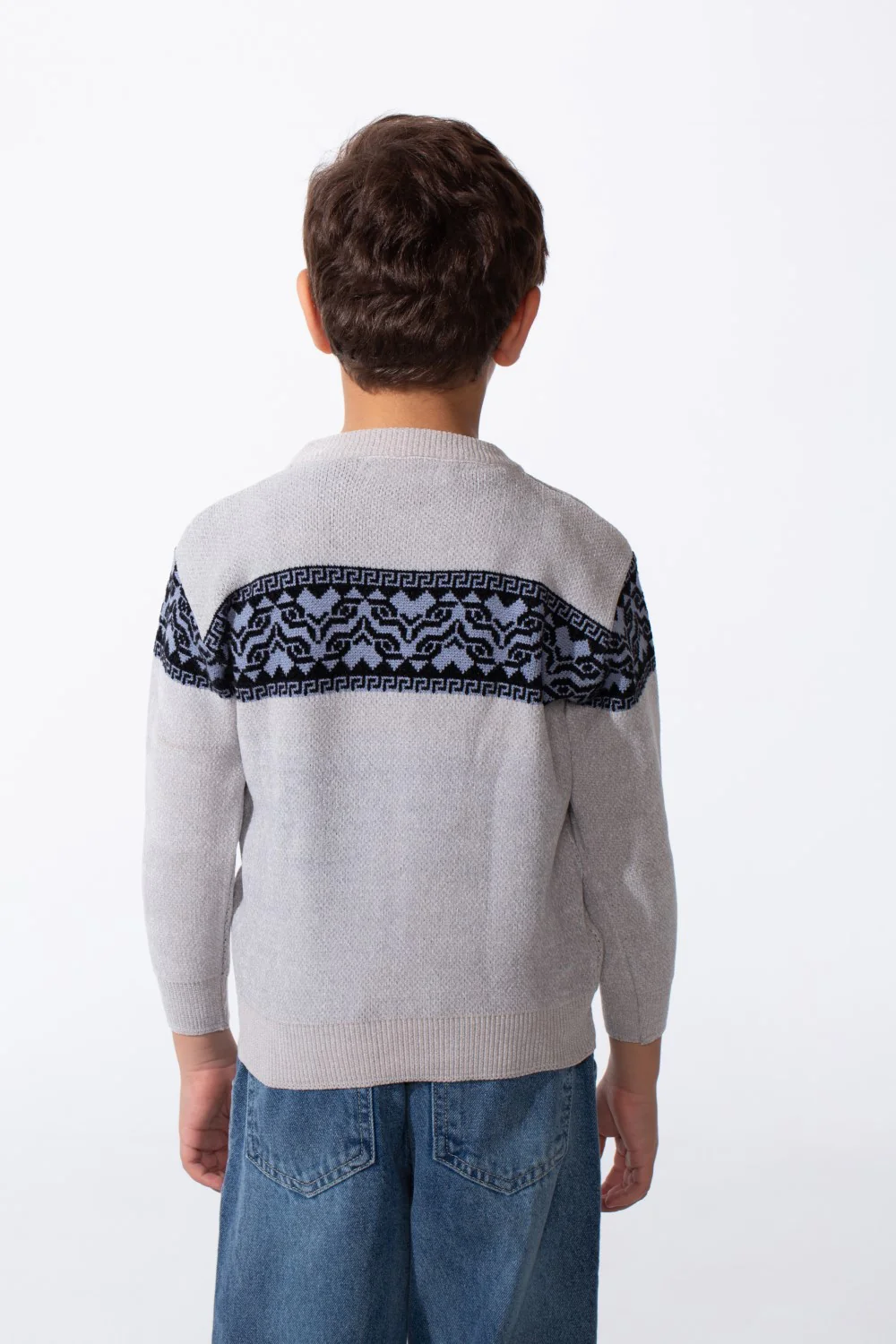 Boy's Slim Fit Modern Jakar Round Neck Pullover - Image 10