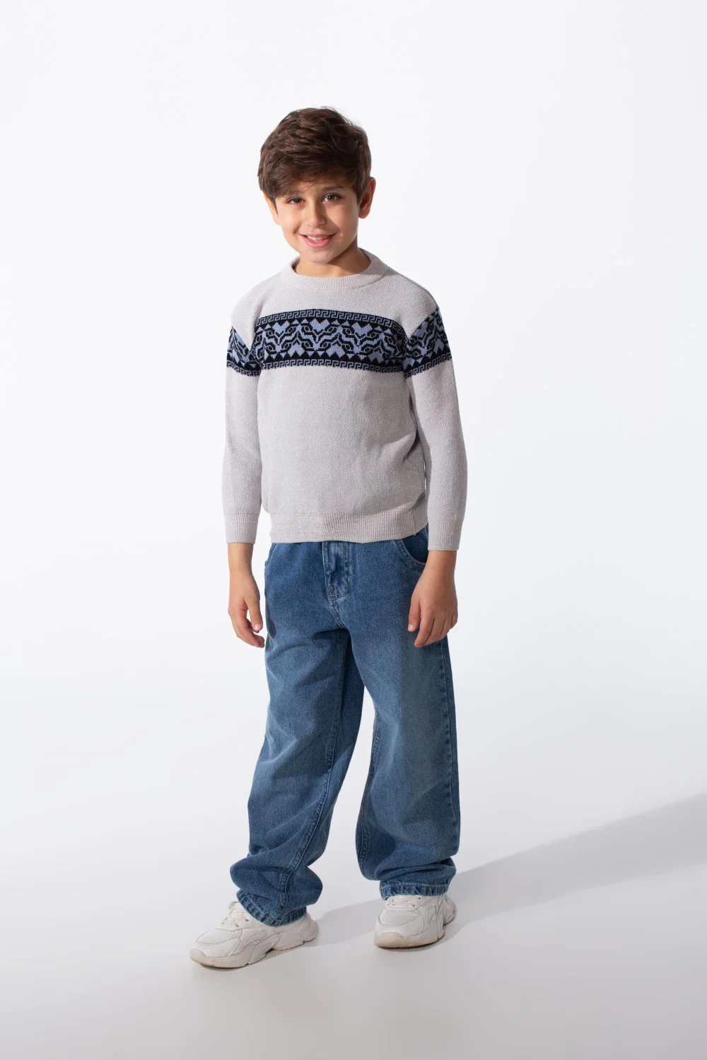 Boy's Slim Fit Modern Jakar Round Neck Pullover - Image 11