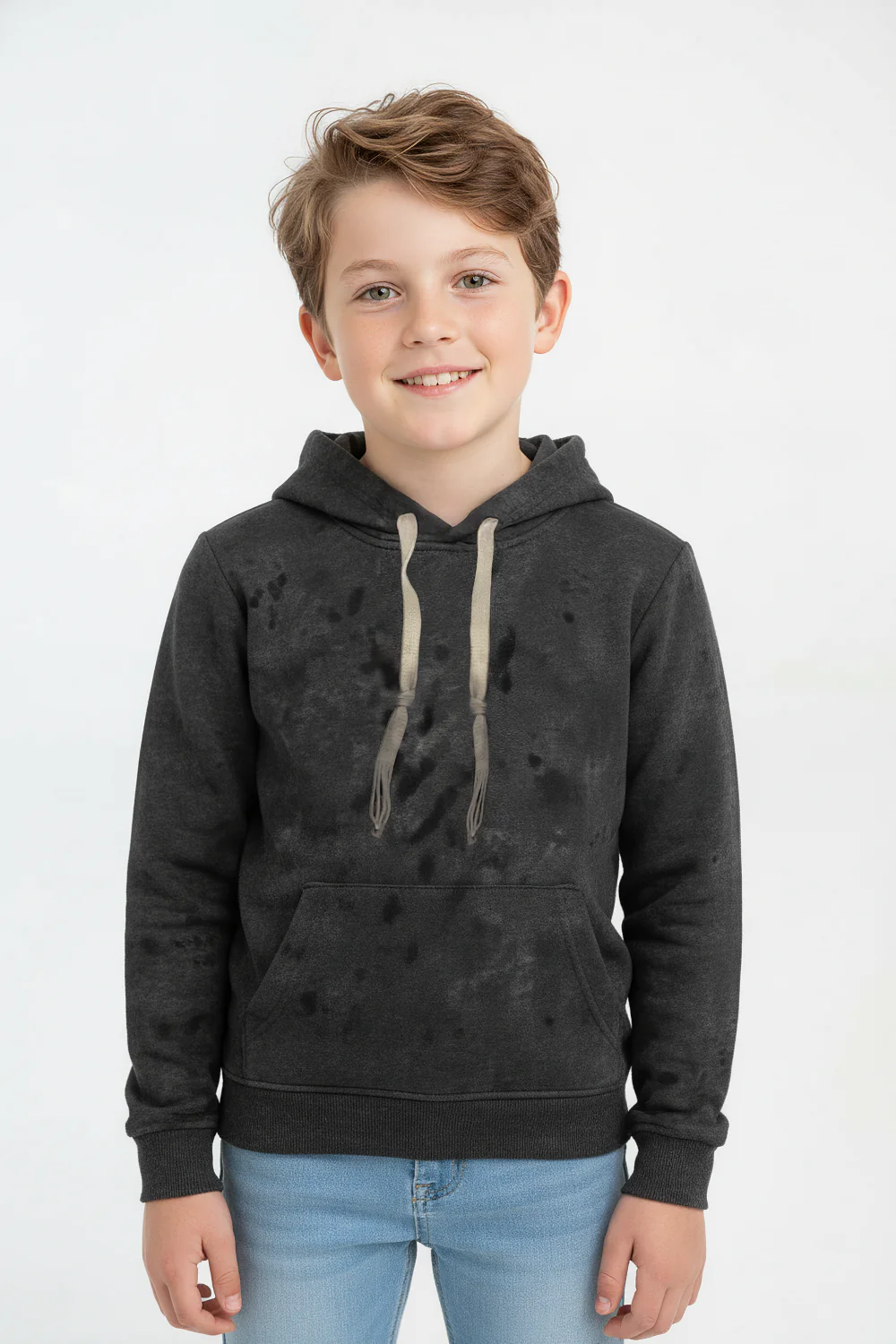 Boy's Slim Fit Washed Hood Sweatshirt With Kangaroo Pocket And Long Sleeves