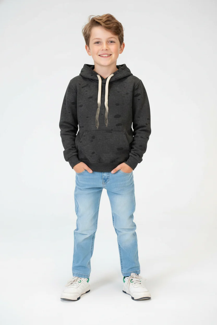 Boy's Slim Fit Washed Hood Sweatshirt With Kangaroo Pocket And Long Sleeves - Image 4