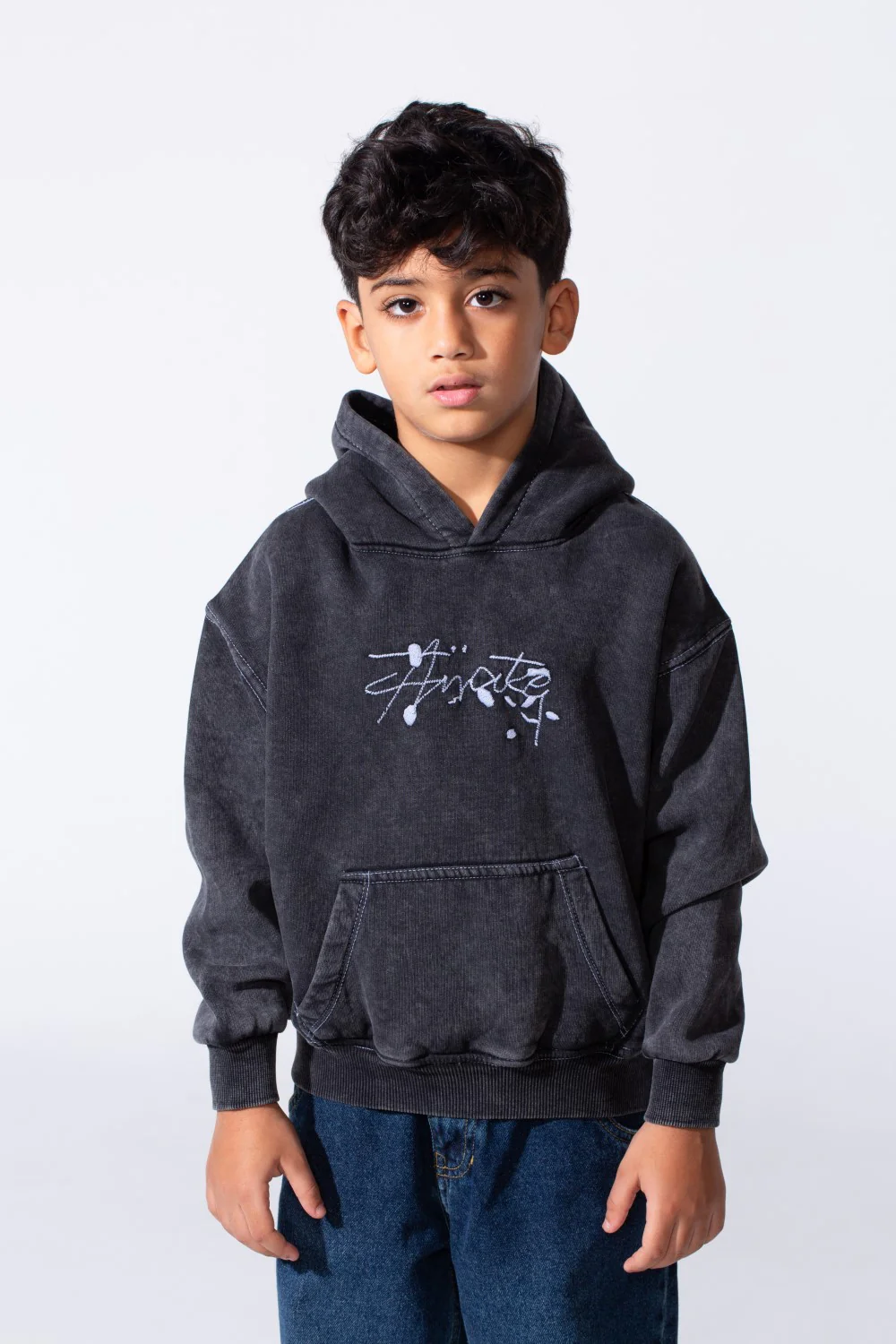 Boy's Slim Fit Washed Hoodie Sweatshirt With Front Pocket