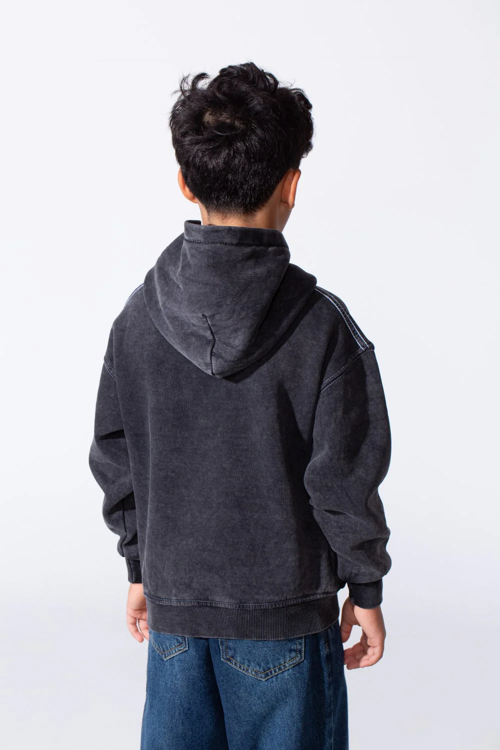 Boy's Slim Fit Washed Hoodie Sweatshirt With Front Pocket - Image 2