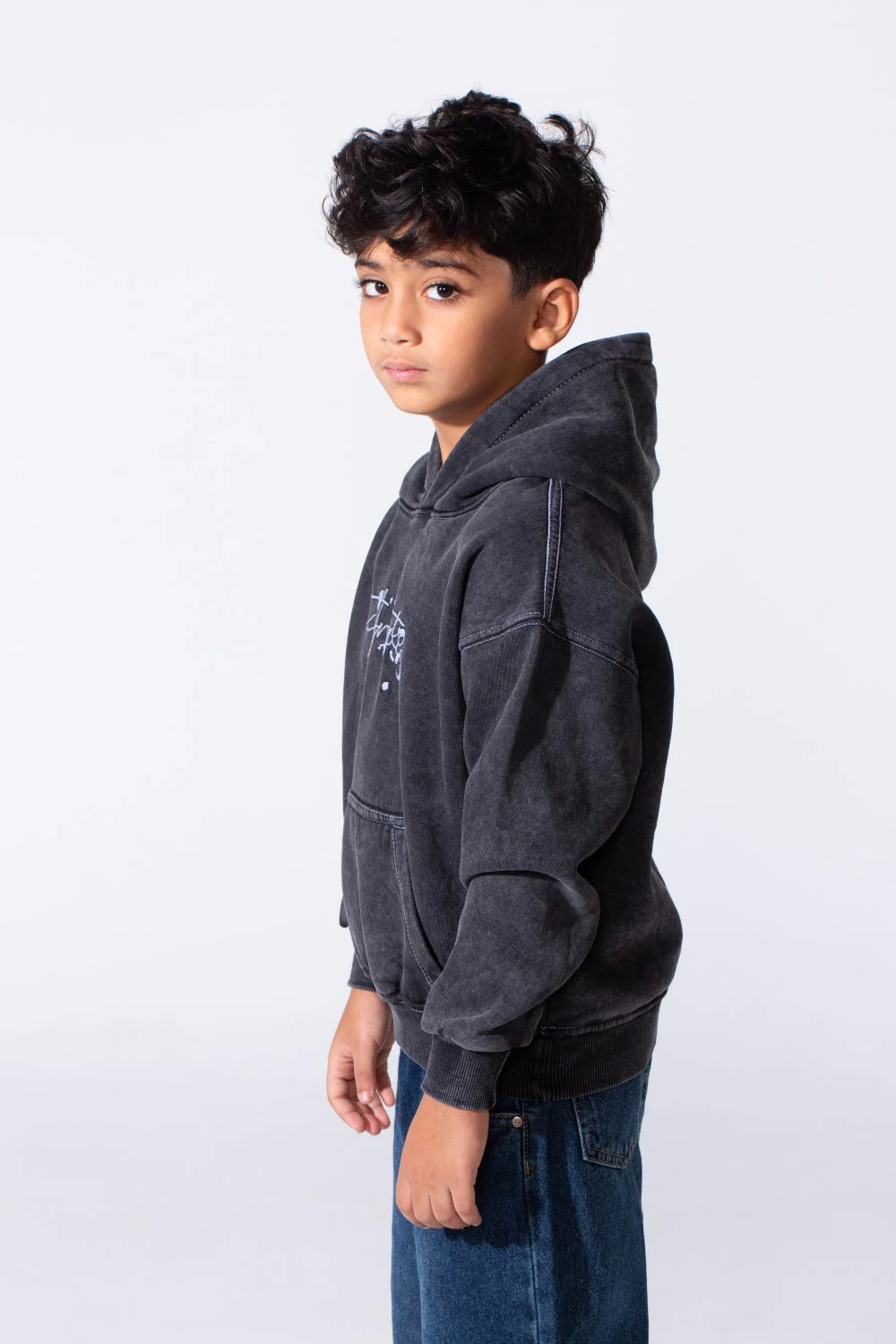 Boy's Slim Fit Washed Hoodie Sweatshirt With Front Pocket - Image 3