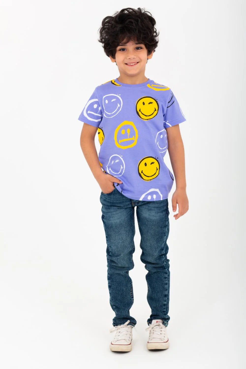 Boy's Smiley Face Printed Half Sleeve T-Shirt With Round Neck - Image 3