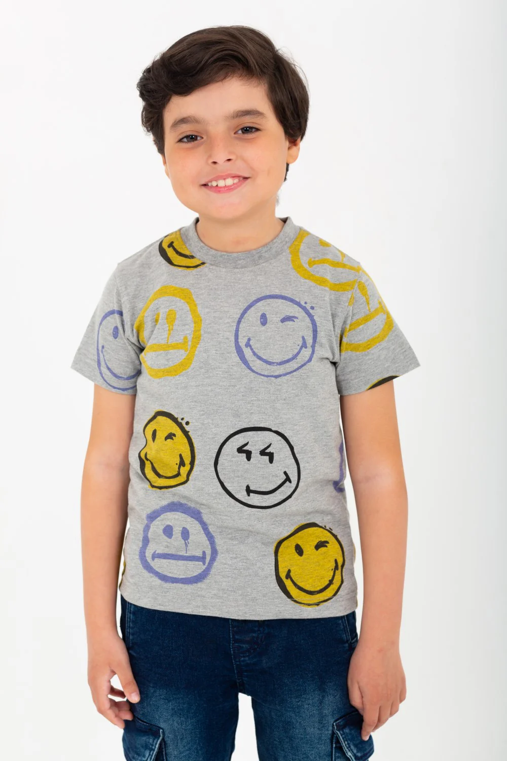Boy's Smiley Face Printed Half Sleeve T-Shirt With Round Neck - Image 4